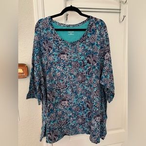 Catherines Floral Easy Fit Tee with 3/4 Sleeves, Size 4X